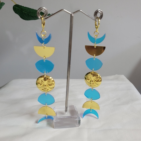 SUN 🌞 AND MOON 🌙 5" DROP EARRINGS. MOON GODDESS - Picture 3 of 6